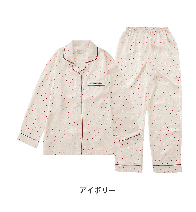 91430｜ナルエー narue ハート柄 シルクパジャマ 上下セット 全3色 M-L 