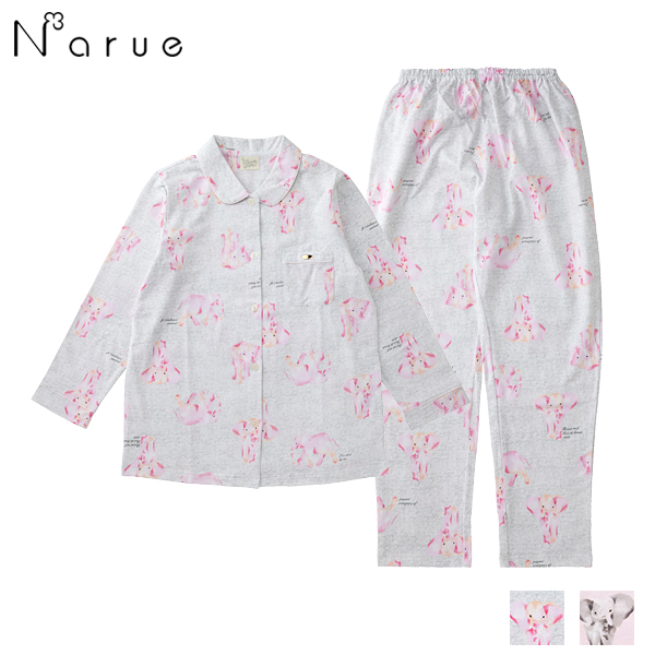 19-11421｜ナルエー narue ピンクのぞうパジャマ 上下セット 全2色 M-L