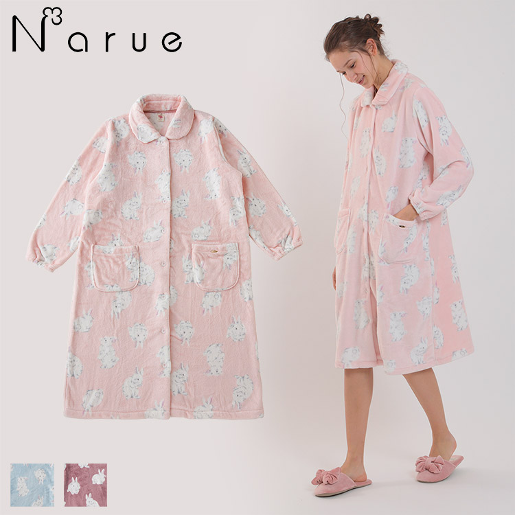 ナルエー Narue シャイニースノー ふわもこバニー ルームウェア ワンピース 前開き 全3色 M L 下着 ランジェリーの専門店 アンテシュクレ Intesucre