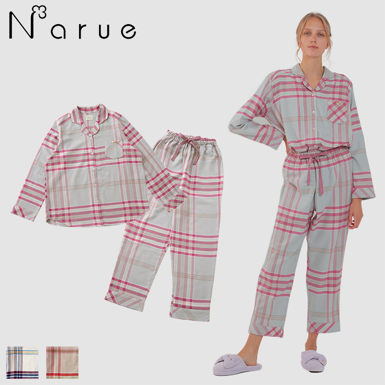 20-51415|ナルエー narue コットンフランネル チェック ルームウェア 上下セット 全3色 M-L 20-51415|ナルエー narue コットンフランネル チェック ルームウェア 上下セット 全3色 M-L