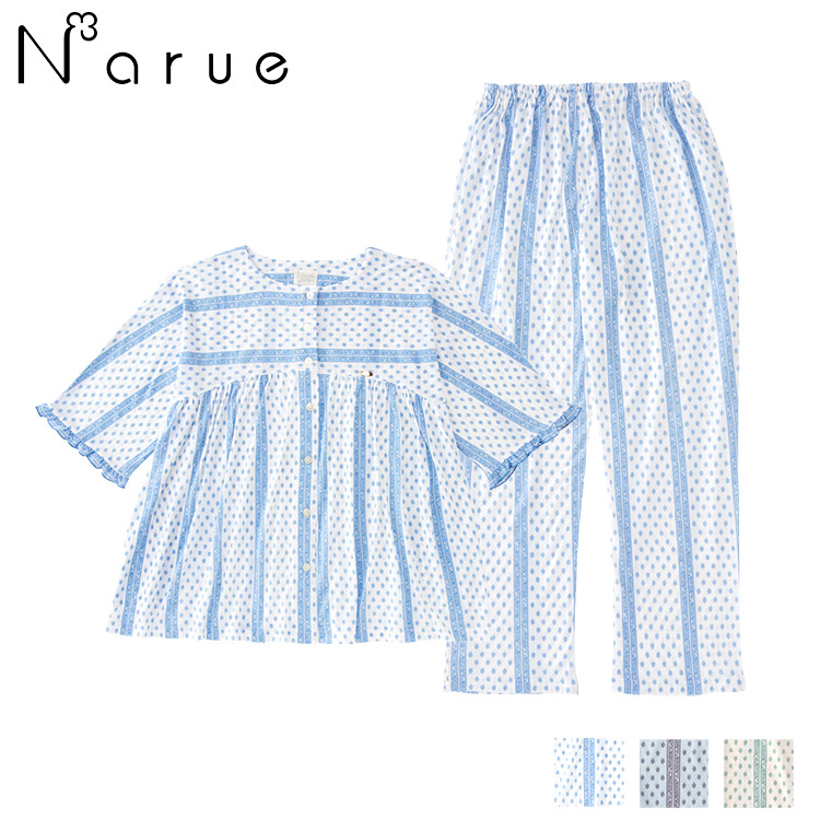 20-31413｜ナルエー narue 綿テンセルストライプサマーリーフ 上下セット 全3色 M-L