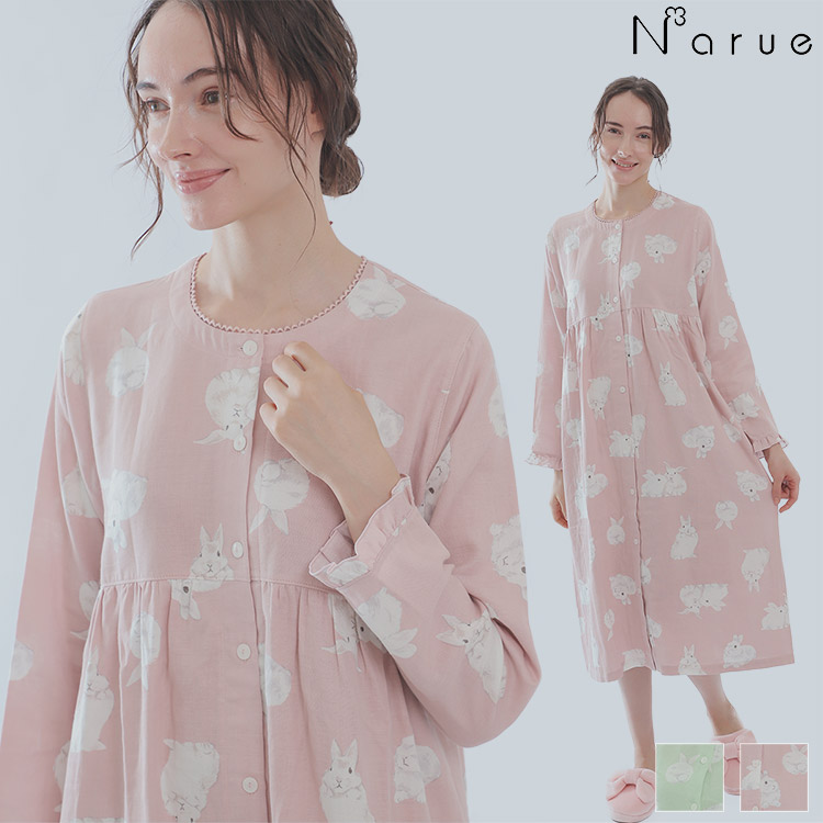 21 ナルエー Narue ｗガーゼ うさぎ ルームウェア ワンピース 全3色 M L 下着 ランジェリーの専門店 アンテシュクレ Intesucre
