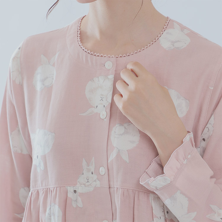 21 ナルエー Narue ｗガーゼ うさぎ ルームウェア ワンピース 全3色 M L M L グリーン アンテシュクレ オンラインショップ