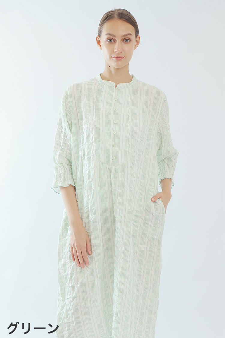 21 103 ナルエー Narue シャーリングwガーゼ ストライプ ルームウェア ワンピース 全3色 M L M L グリーン アンテシュクレ オンラインショップ