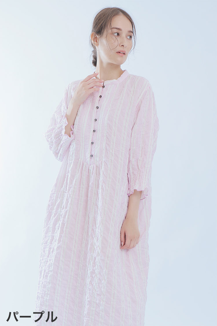 21 103 ナルエー Narue シャーリングwガーゼ ストライプ ルームウェア ワンピース 全3色 M L M L グリーン アンテシュクレ オンラインショップ