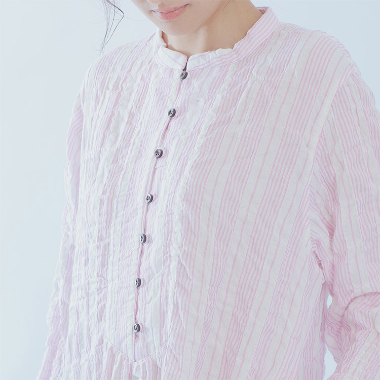 21-12003|ナルエー narue シャーリングWガーゼ ストライプ ルームウェア ワンピース 全3色 M-L