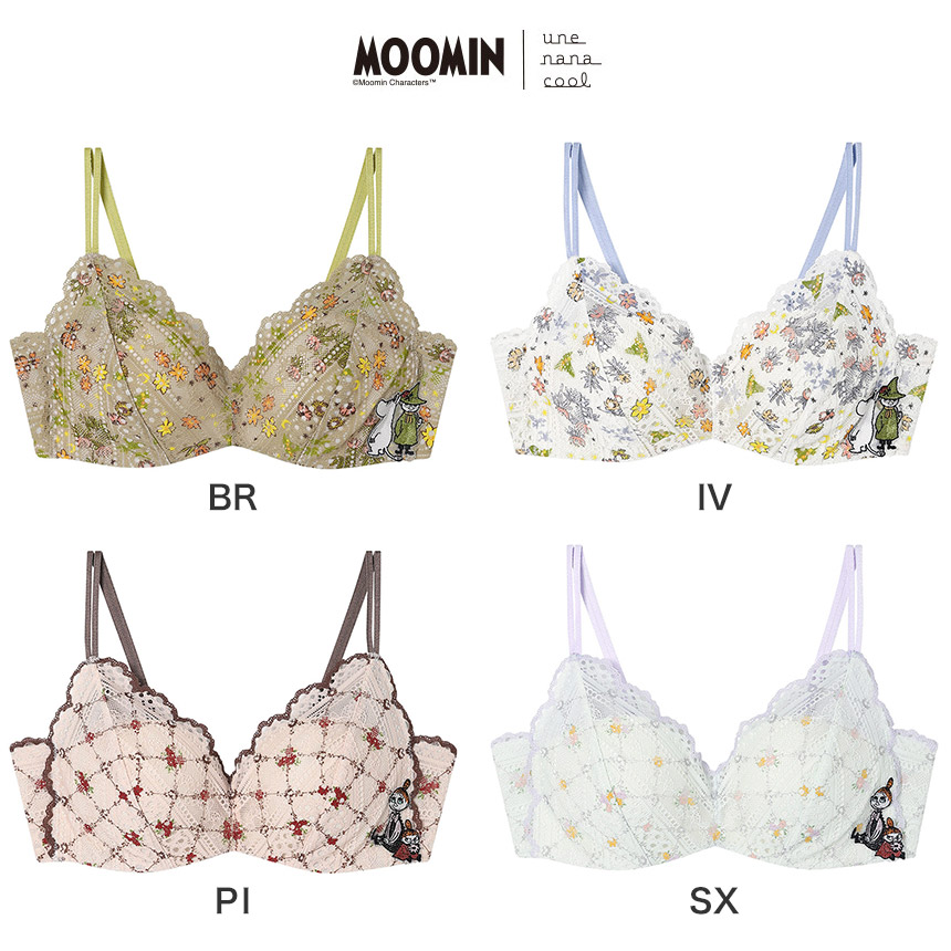 BUN140|ウンナナクール une nana cool MOOMIN × une nana cool 364ブラ レース ノンワイヤーブラ S/M/L/LL