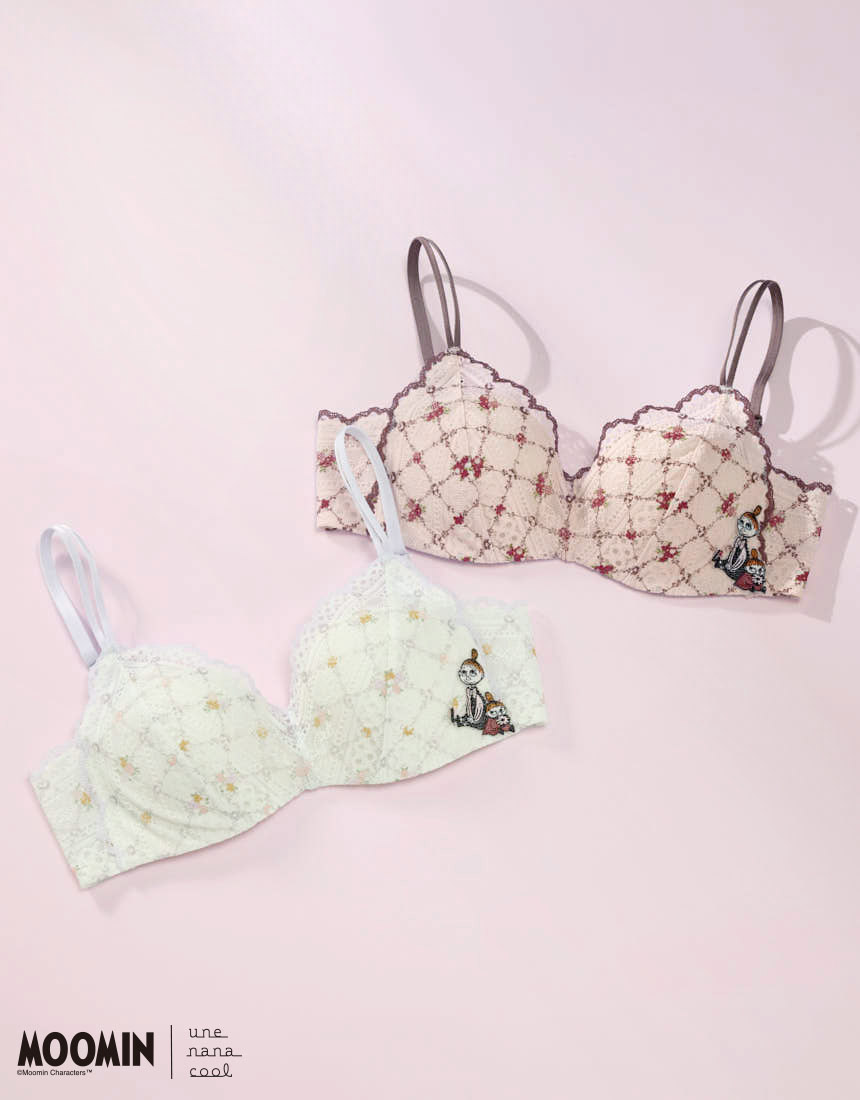 BUN140|ウンナナクール une nana cool MOOMIN × une nana cool 364ブラ レース ノンワイヤーブラ S/M/L/LL