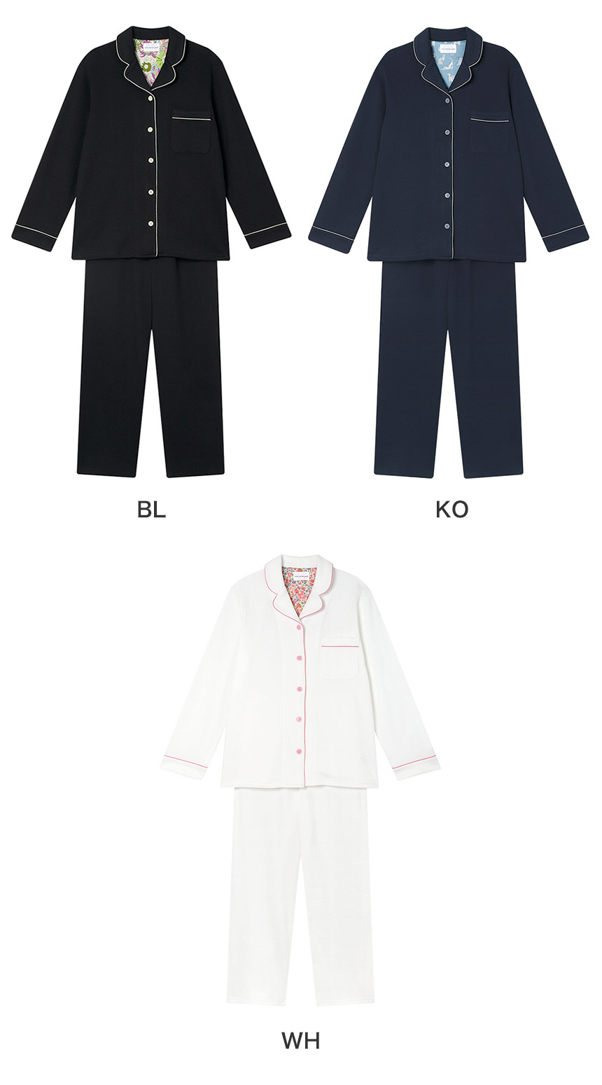 LP6547|ウンナナクール une nana cool 【綿混】ソフトコットンリブ 長袖開襟パジャマ MADE WITH LIBERTY FABRIC パジャマ 上下セット M