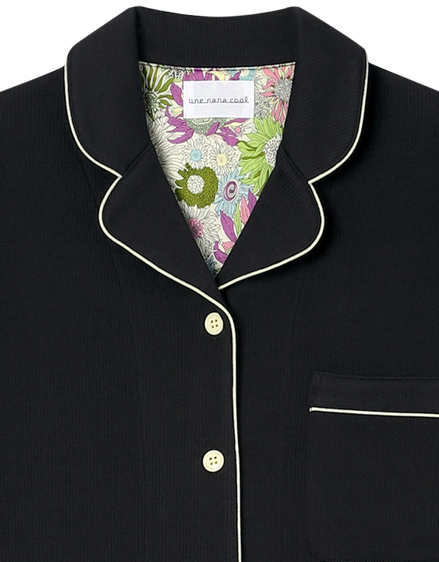 LP6547|ウンナナクール une nana cool 【綿混】ソフトコットンリブ 長袖開襟パジャマ MADE WITH LIBERTY FABRIC パジャマ 上下セット M
