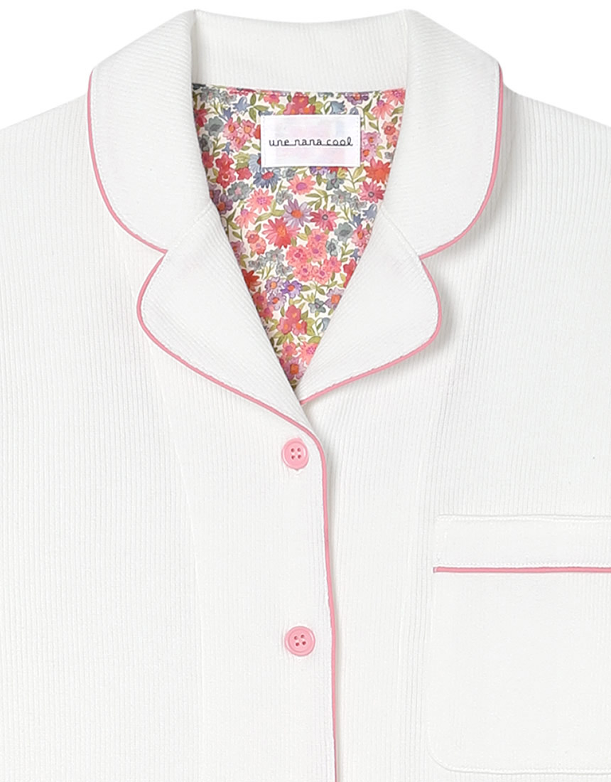 LP6547|ウンナナクール une nana cool 【綿混】ソフトコットンリブ 長袖開襟パジャマ MADE WITH LIBERTY FABRIC パジャマ 上下セット M