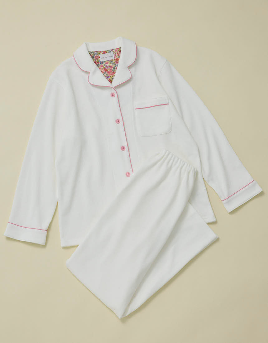 LP6547|ウンナナクール une nana cool 【綿混】ソフトコットンリブ 長袖開襟パジャマ MADE WITH LIBERTY FABRIC パジャマ 上下セット M