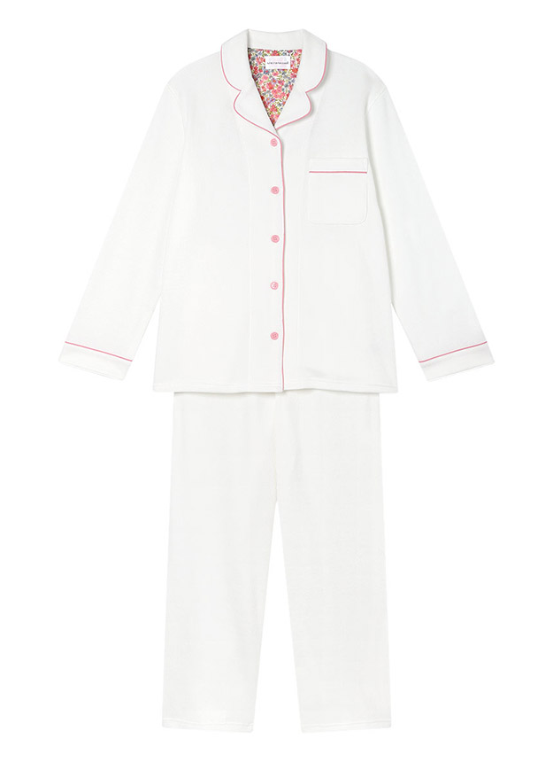 LP6547|ウンナナクール une nana cool 【綿混】ソフトコットンリブ 長袖開襟パジャマ MADE WITH LIBERTY FABRIC パジャマ 上下セット M