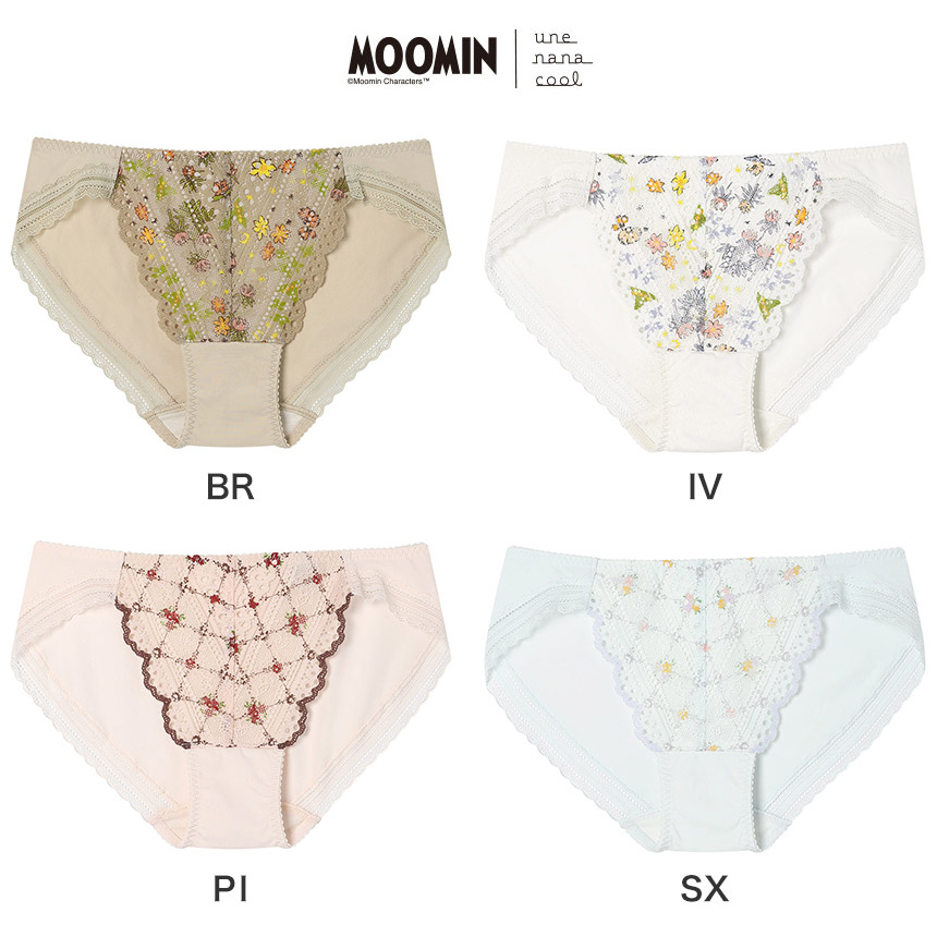 PUN140|ウンナナクール une nana cool MOOMIN × une nana cool 364ブラ レース スタンダードショーツ M/L