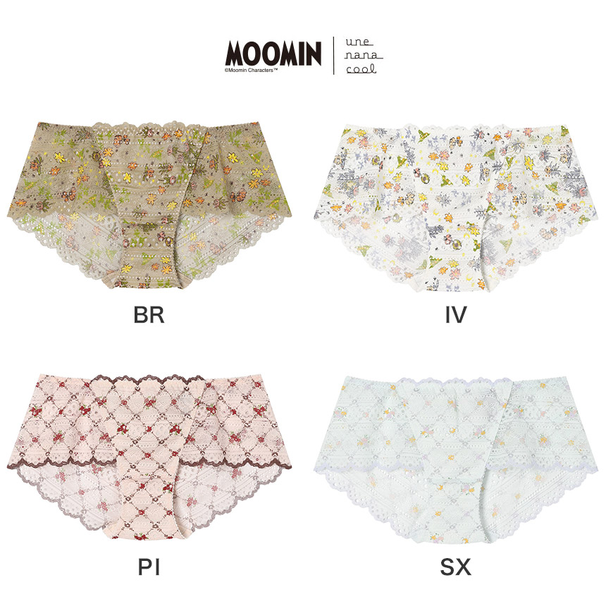 PUN240|ウンナナクール une nana cool MOOMIN × une nana cool 364ブラ レース 総レースショーツ M/L