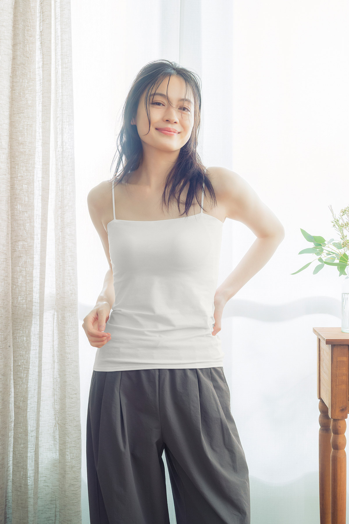 ET1093|ワコール ウイング シンクロブラトップ 綿混 ブラトップ カップ付きインナー ストラップ細め M/L/LL