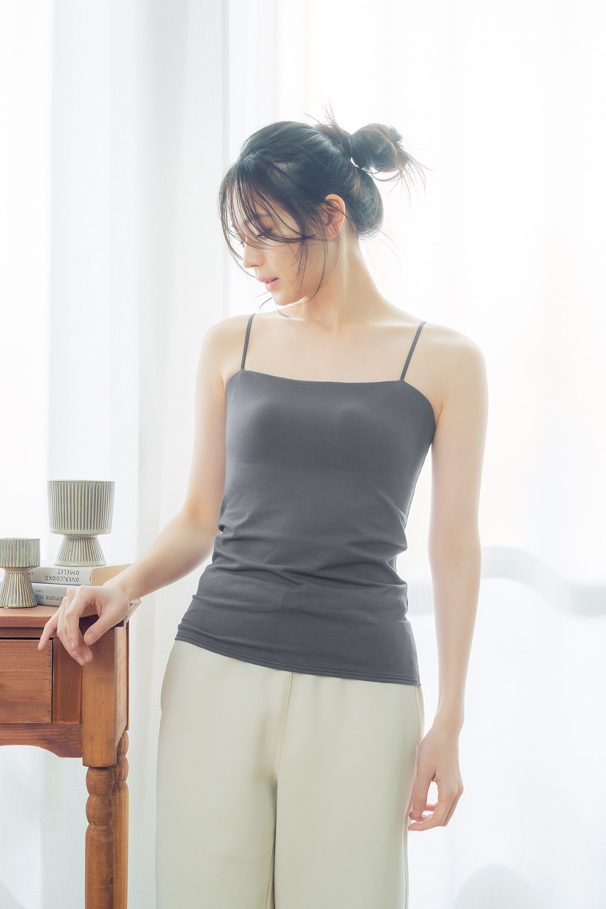 ET1093|ワコール ウイング シンクロブラトップ 綿混 ブラトップ カップ付きインナー ストラップ細め M/L/LL