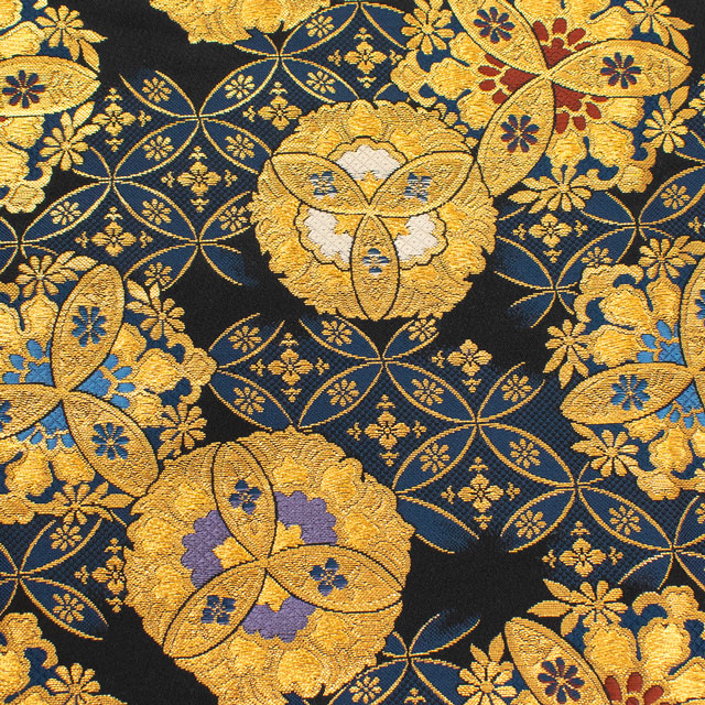 〔1月上旬～中旬以降入荷分予約〕金襴生地 寿四丁4号 七宝花紋（155-8061-2） 黒 09Bh18_