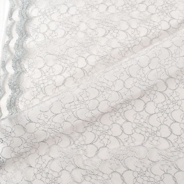 生地 ラメカレンレース（1575G） 白×シルバー (H)_k5_