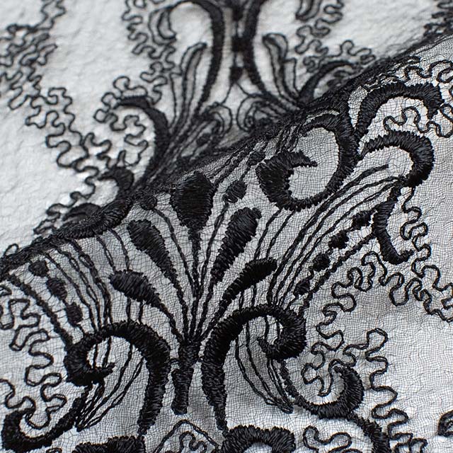 生地 クリンプレース(190043) 2.BK 黒地×黒刺繍 10Ac04_