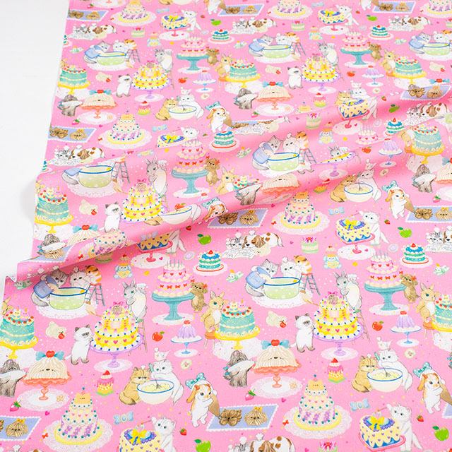 生地 22fabric -ニャンニャンファブリック- 10th collection クックキャッツ/ローン(DP-4440) 8A.ピンク 09Ac04j