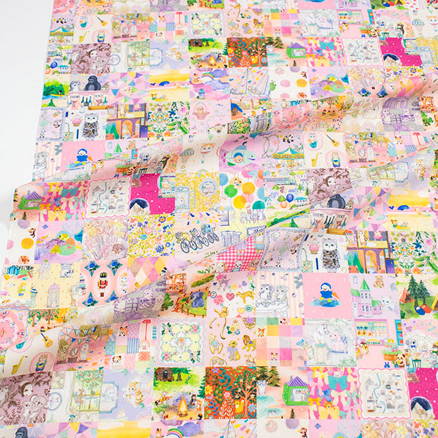 生地 22fabric -ニャンニャンファブリック- 10th collection アニバーサリーパッチワーク/ローン(DP-4440) 10B.ピンク系 09Ac04j
