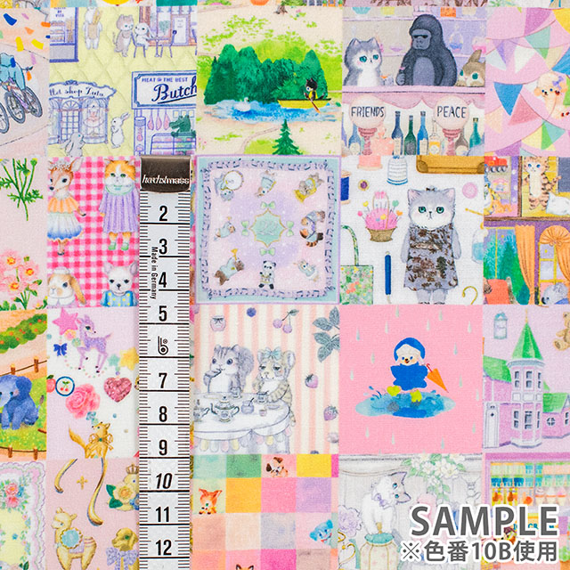 生地 22fabric -ニャンニャンファブリック- 10th collection アニバーサリーパッチワーク/ローン(DP-4440) 10B.ピンク系 09Ac04j