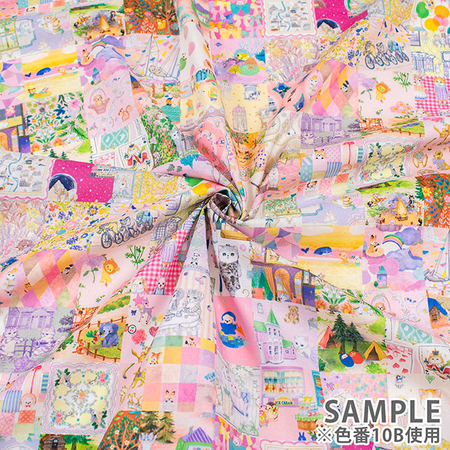 生地 22fabric -ニャンニャンファブリック- 10th collection アニバーサリーパッチワーク/ローン(DP-4440) 10B.ピンク系 09Ac04j
