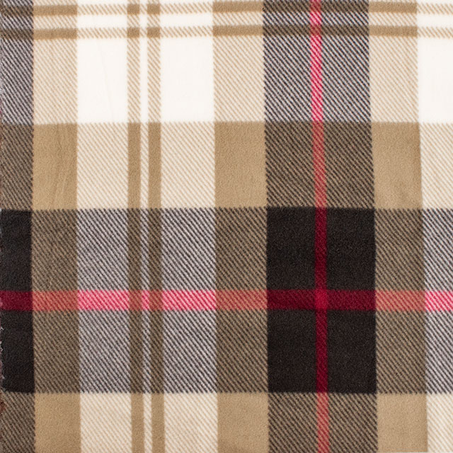 生地 フリースプリント チェック 約140cm幅×150cmカット(77538-1) D.ベージュ 14yy88_
