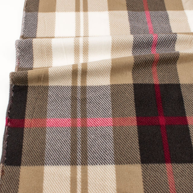 生地 フリースプリント チェック 約140cm幅×150cmカット(77538-1) D.ベージュ 14yy88_