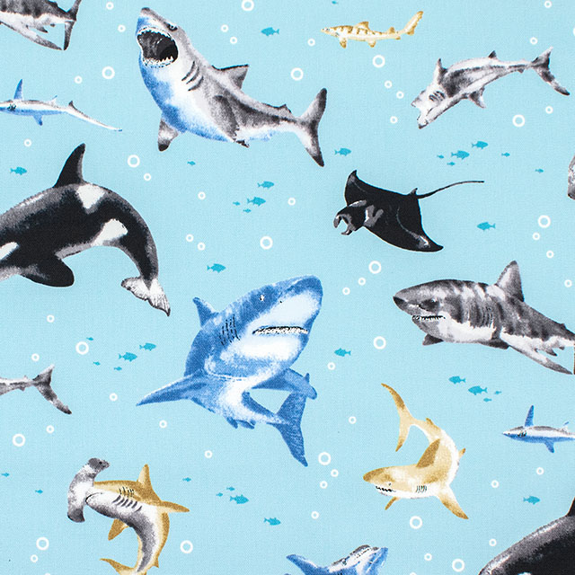 生地 オックスキッズプリント サメ柄(AP61801H) 2C.サックス 09Ae99_