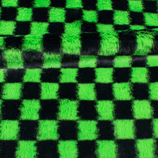 生地 チェックファー 約160cm幅×50cmカット(axl-25-81585) 15.グリーン×ブラック 10Bo23_