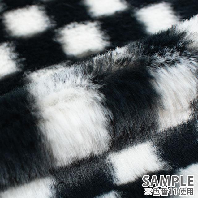 生地 チェックファー 約160cm幅×50cmカット(axl-25-81585) 15.グリーン×ブラック 10Bo23_