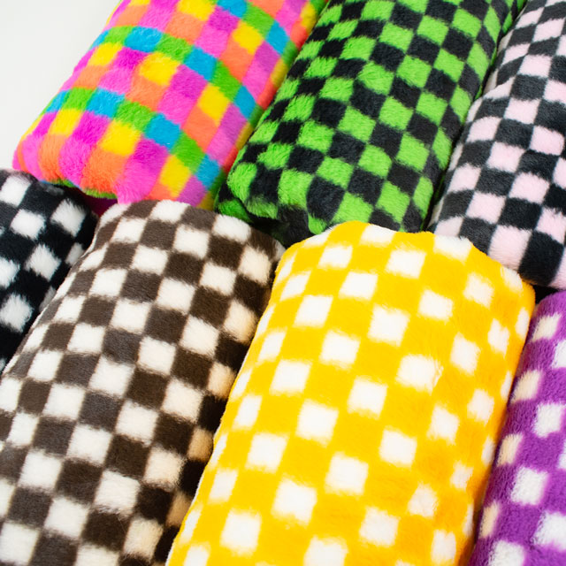 生地 チェックファー 約160cm幅×50cmカット(axl-25-81585) 15.グリーン×ブラック 10Bo23_