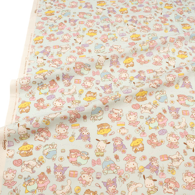 生地 サンリオキャラクターズ うさ耳柄/オックス(G8978) 1B.ブルー 09Ae99_