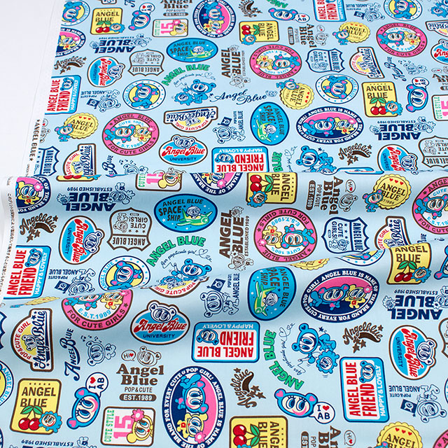 生地 エンジェルブルー ワッペン柄/オックス(G-9051) 1A.ブルー 09Ae99_