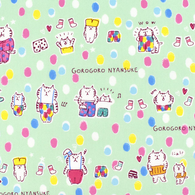 生地 ごろごろにゃんすけ ふんわりドット オックス Gnfo 01 A ミント H K4j オカダヤ Okadaya 布 生地 毛糸 手芸用品の専門店