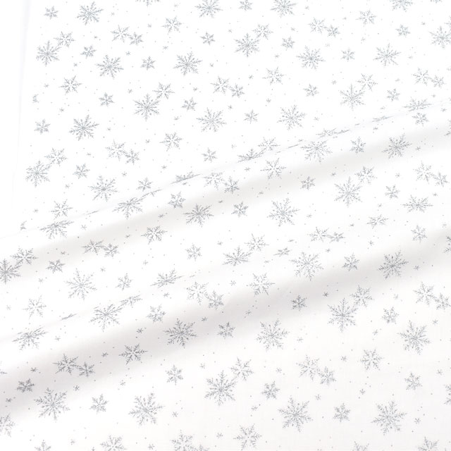 生地 クリスマスプリント 雪の結晶/シーチング（DX11840S） B.ホワイト×シルバー (H)_k4_