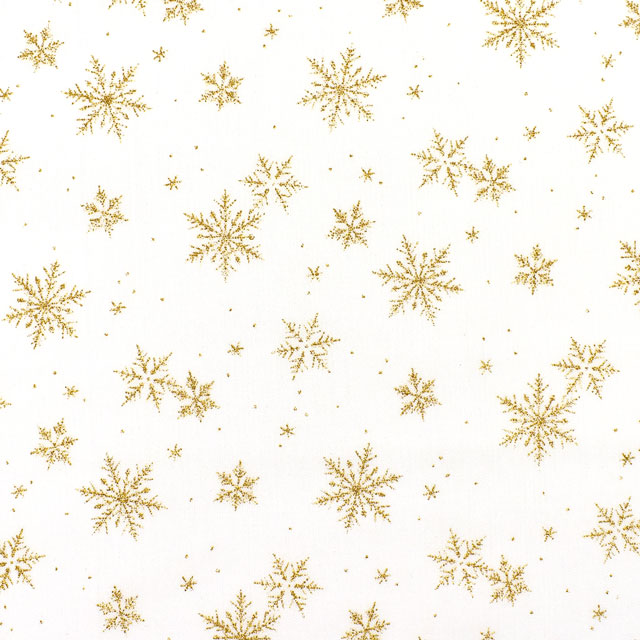 生地 クリスマスプリント 雪の結晶 ラメ/シーチング（DX11840S） A.ホワイト×ゴールド (M)_1f_