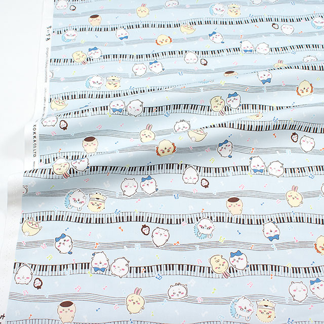 生地 ちいかわ ミュージック柄/オックス(G-2578) 1A.ブルー 09Ae99_