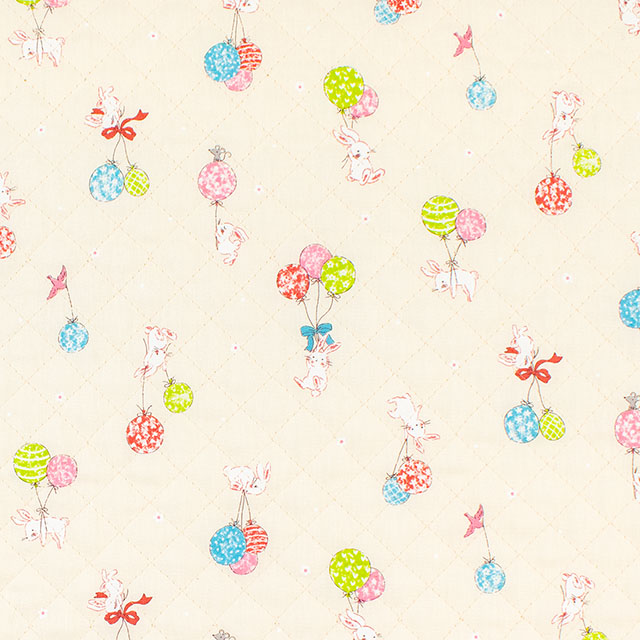 生地 キッズランド うさぎバルーン/キルティング(AQ25001) 3A.キナリ 09Ae99_