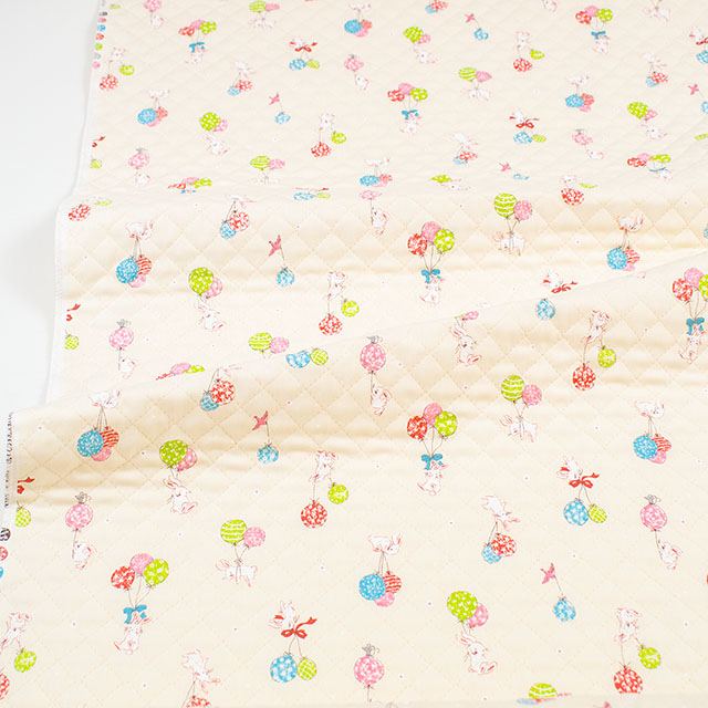 生地 キッズランド うさぎバルーン/キルティング(AQ25001) 3A.キナリ 09Ae99_
