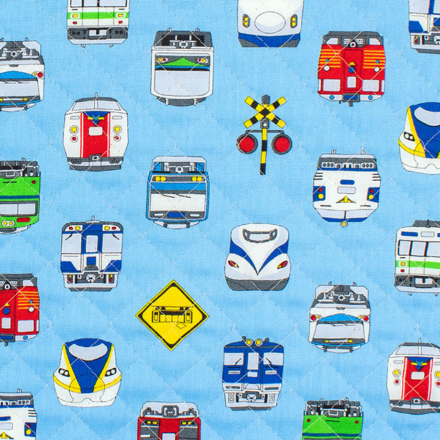 生地 キッズランド 電車/キルティング(AQ25111) 12B.ブルー 09Ae99_