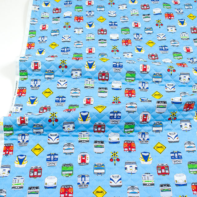 生地 キッズランド 電車/キルティング(AQ25111) 12B.ブルー 09Ae99_