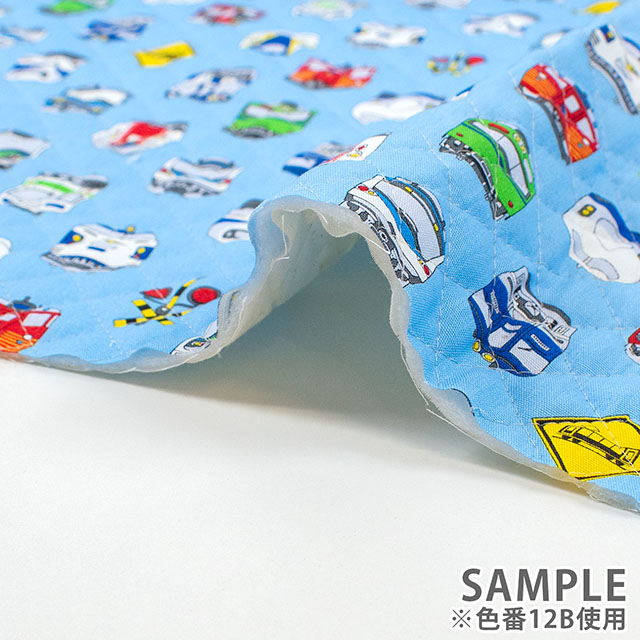 生地 キッズランド 電車/キルティング(AQ25111) 12B.ブルー 09Ae99_