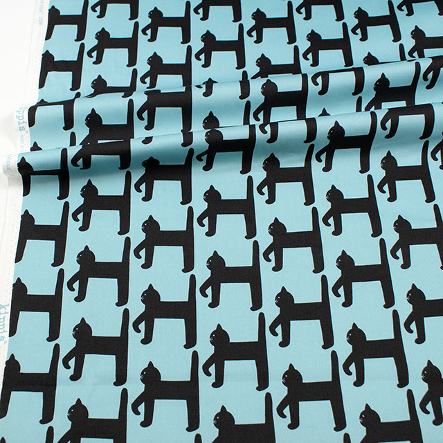 生地 kippis-キッピス- Kaveleva kissa 歩く猫/オックス(KPO) 96A.パウダーブルー 09Ac04j