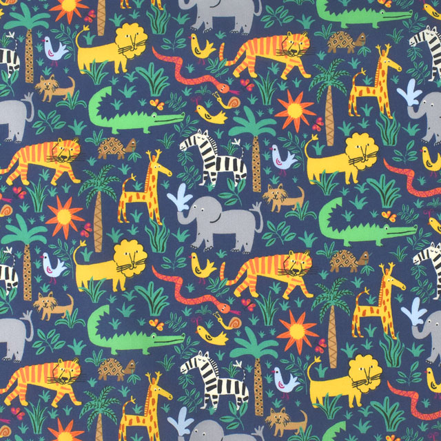 生地 LIBERTY FABRICS リバティ・ファブリックス タナローン 2022SS PALADISE LANDS Louie's Jungle ルイズ・ジャングル（363J6440） C.ネイビー (H)_k4j