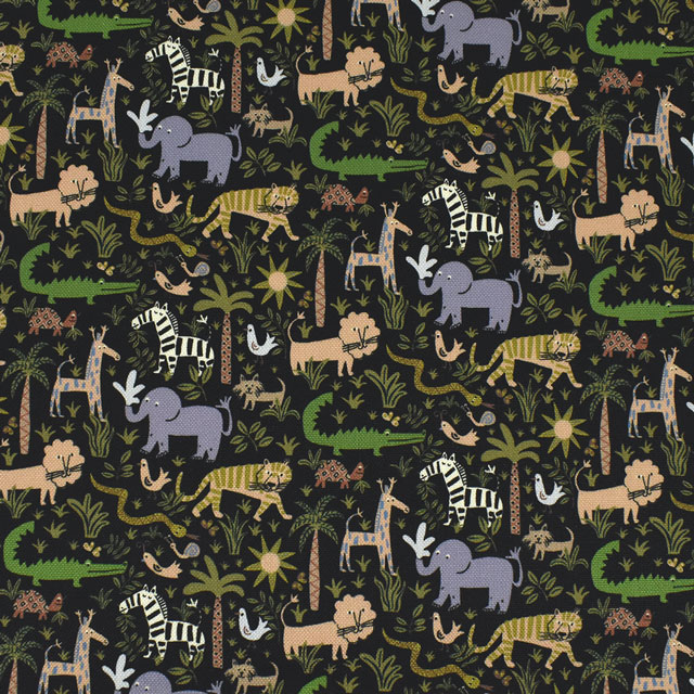 生地 LIBERTY FABRICS リバティ・ファブリックス 11号帆布 2023SS Louie's Jungle ルイズ・ジャングル（363J6440） A.ブラック×ペールトーン (H)_k4j