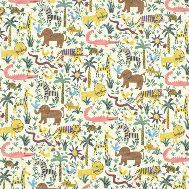 生地 LIBERTY FABRICS リバティ・ファブリックス 11号帆布 2023SS Louie's Jungle ルイズ・ジャングル（363J6440） D.ホワイト×ペールトーン (H)_k4j