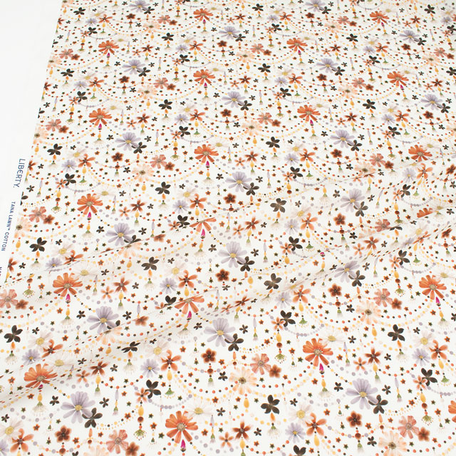 生地 LIBERTY FABRICS リバティ・ファブリックス タナローン 2024AW Native Flowers FLORAL GARLAND フローラル・ガーランド(24-363J4219) 24BU.オレンジ 09Ac04j